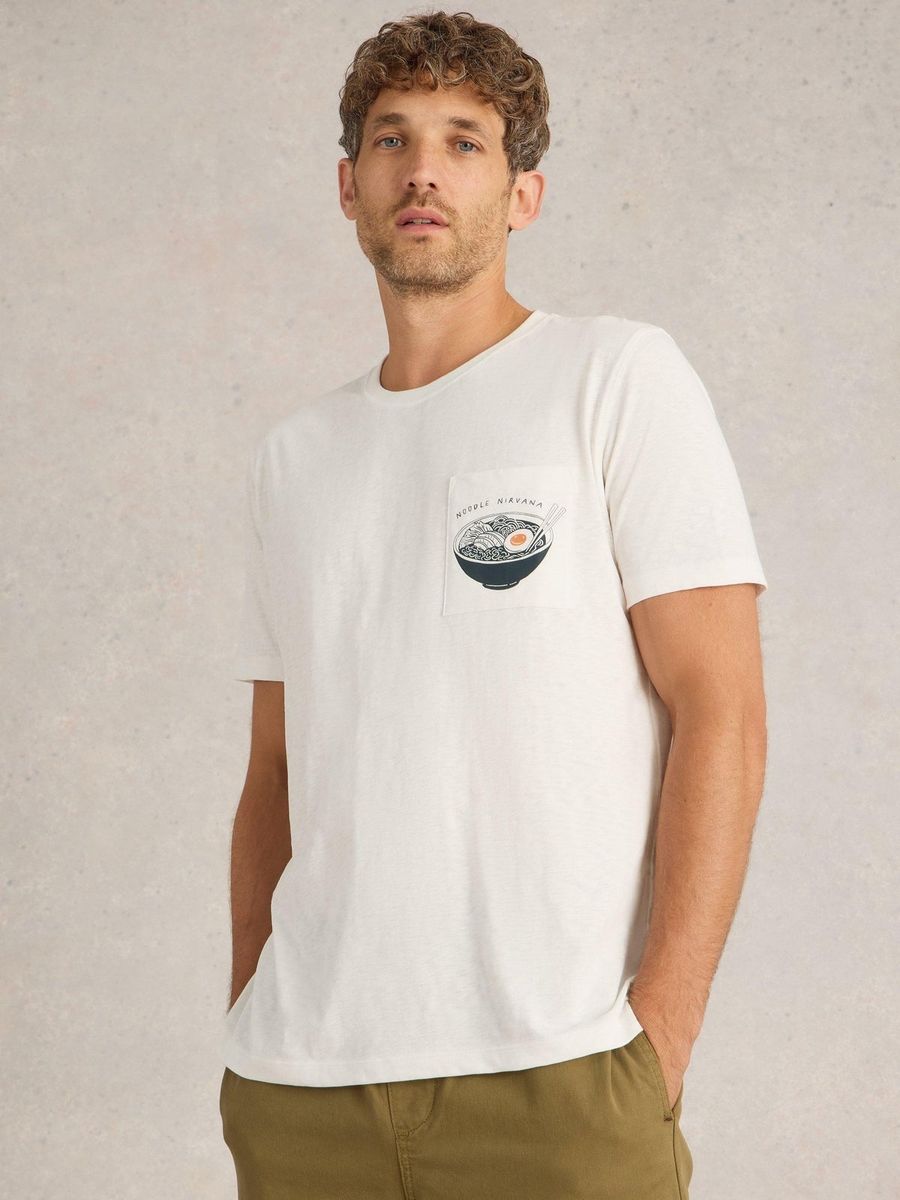 T-Shirt mit Ramen-Illustration und Brusttasche