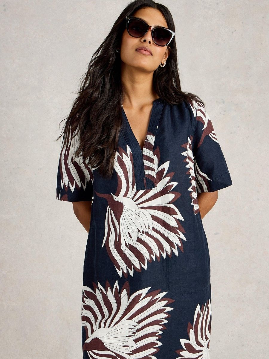 Leinenkleid mit stilisiertem Blumenprint