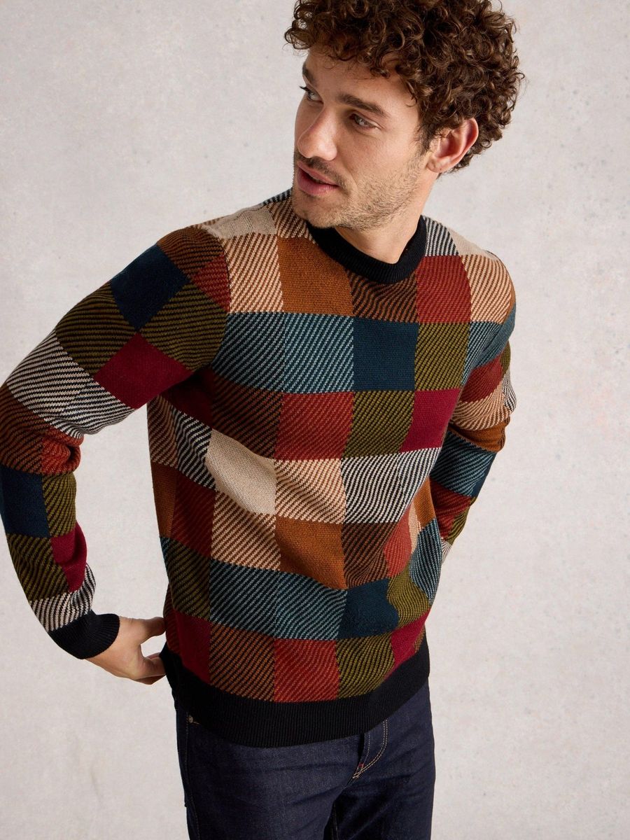 Geometrischer Strickpullover mit Karomuster