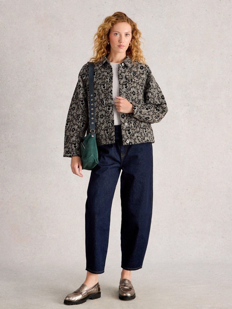 Kurzgeschnittene Jacquard-Jacke mit Blumenmuster