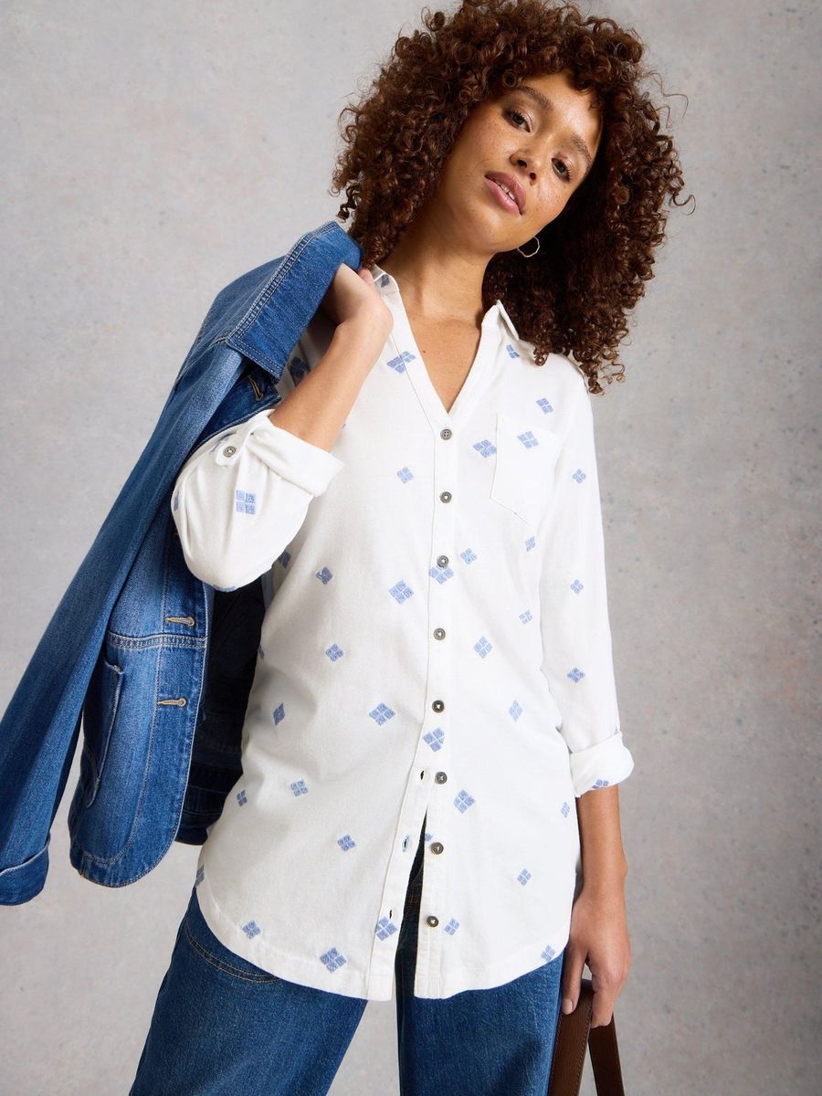 Lange Bestickte Baumwollbluse