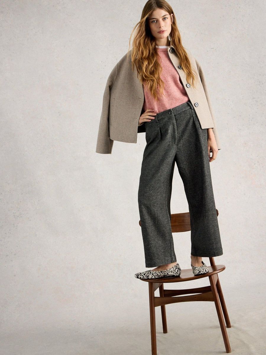 Tweed-Hose mit weitem Bein