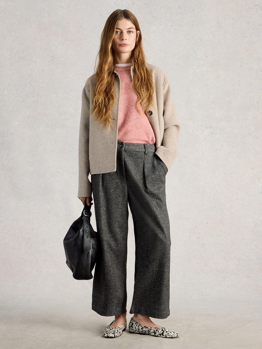 Tweed-Hose mit weitem Bein