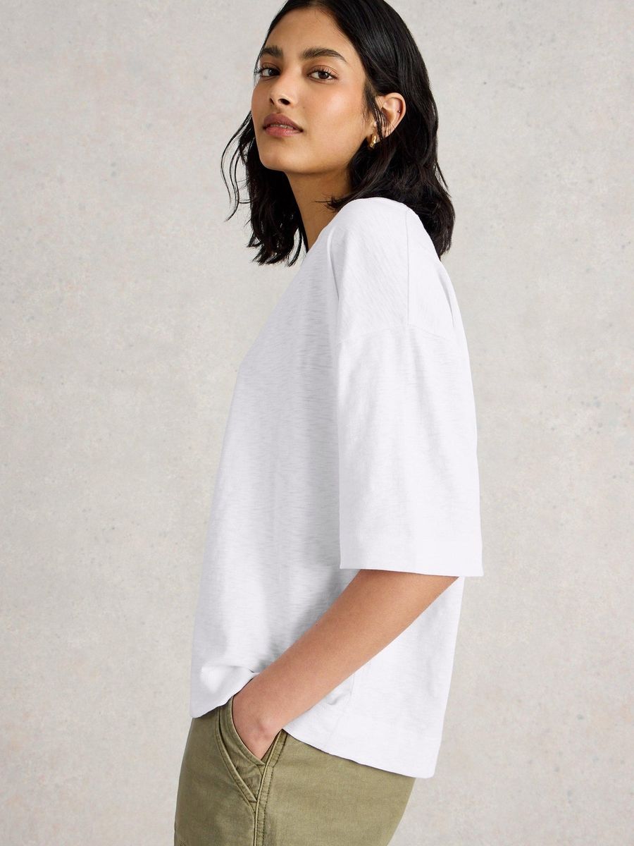 Boxy Baumwoll-T-Shirt mit verlängerten Ärmeln