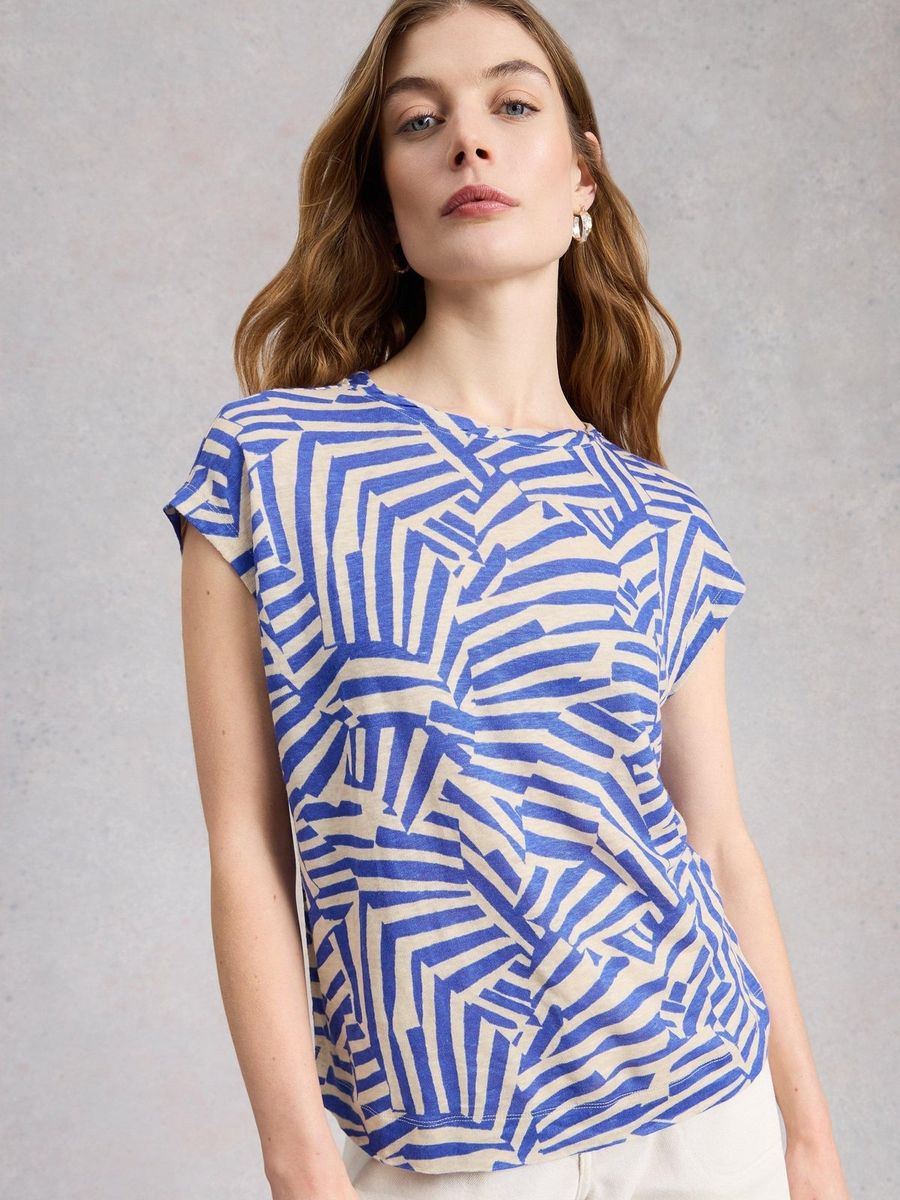 Leinen-T-Shirt mit geometrischem Muster