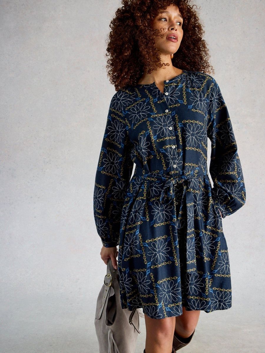Bedrucktes Swing-Kleid mit Ballonärmeln