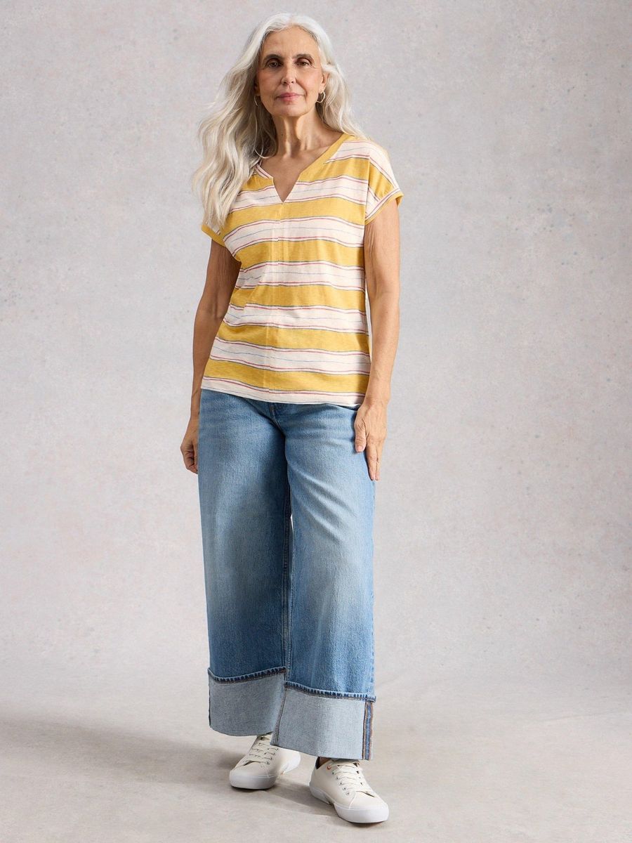 Gestreiftes Baumwollshirt mit Keilausschnitt