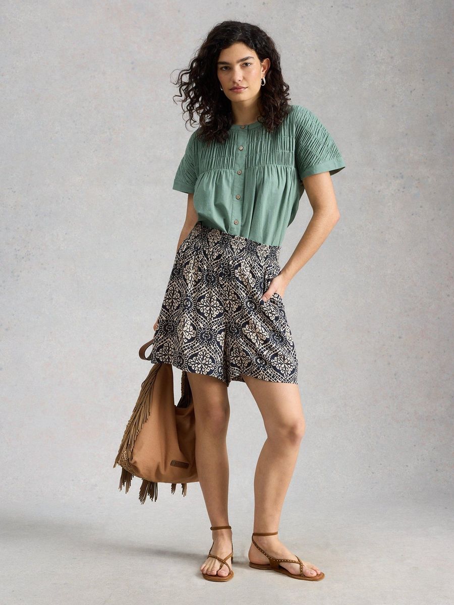Bedruckte Viskose-Shorts mit Smokbund