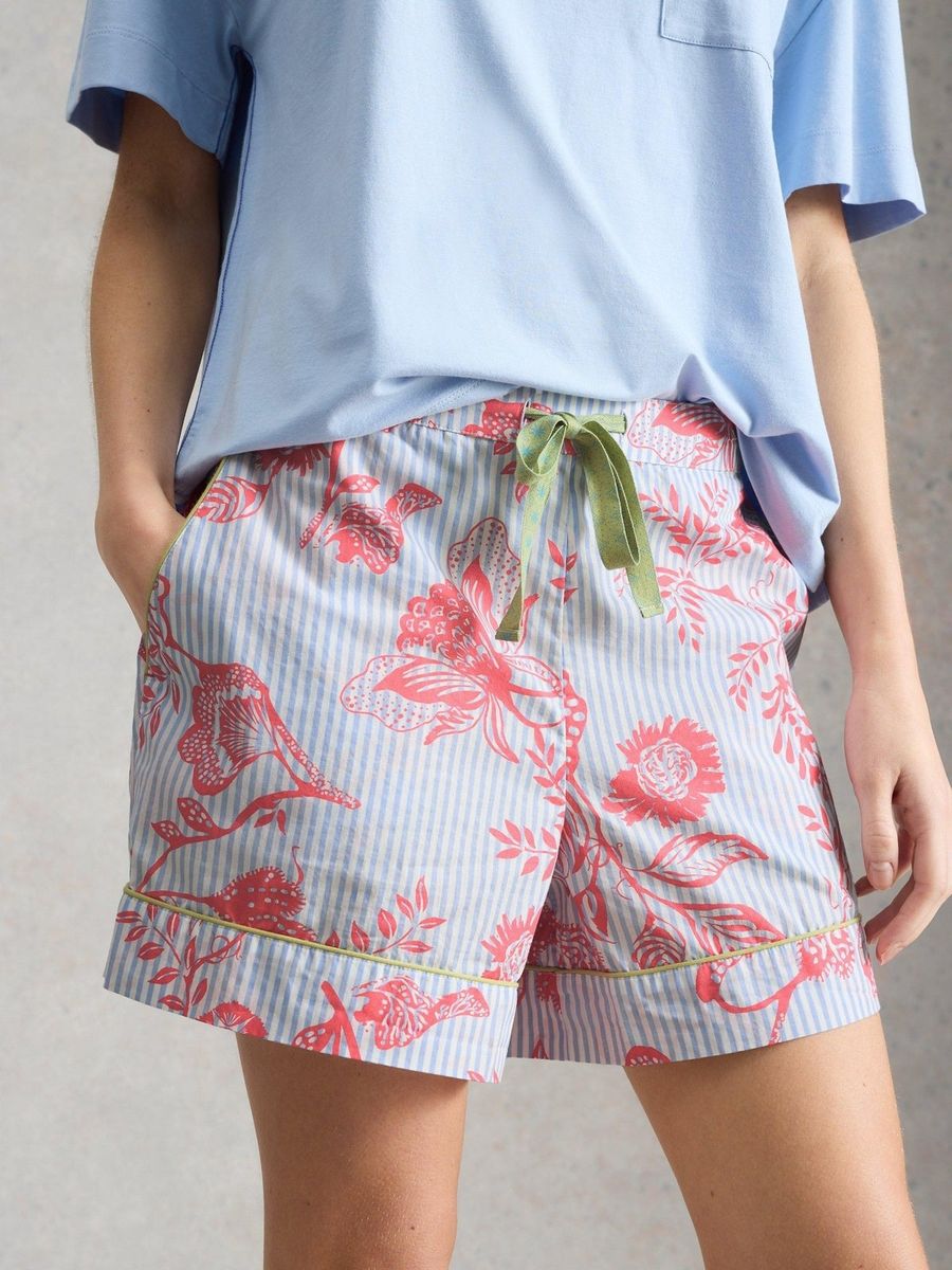Gestreifte Pyjamashorts mit Blumenmuster