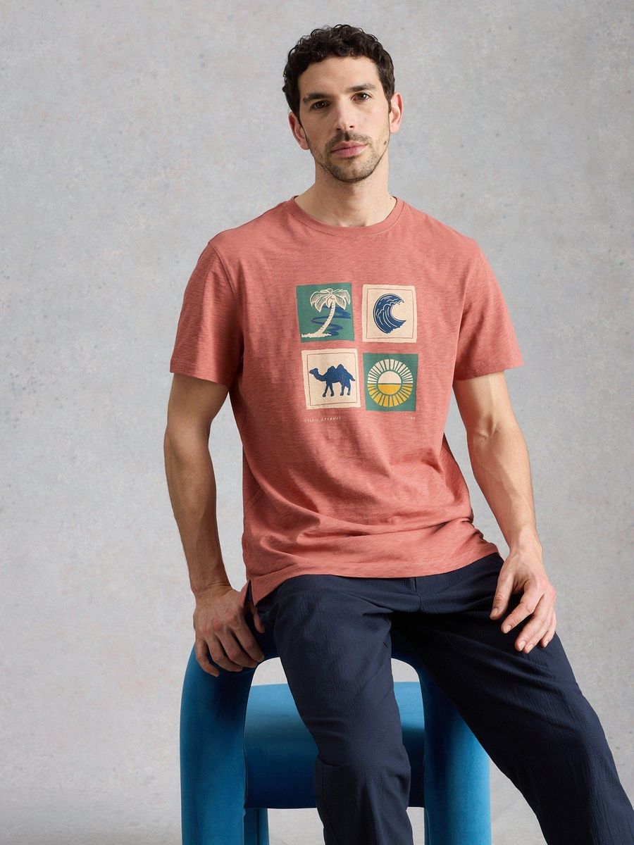 Slub-Baumwoll-T-Shirt mit Wüsten-Motiv