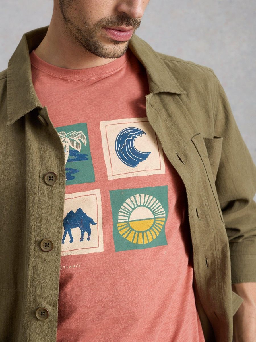 Slub-Baumwoll-T-Shirt mit Wüsten-Motiv