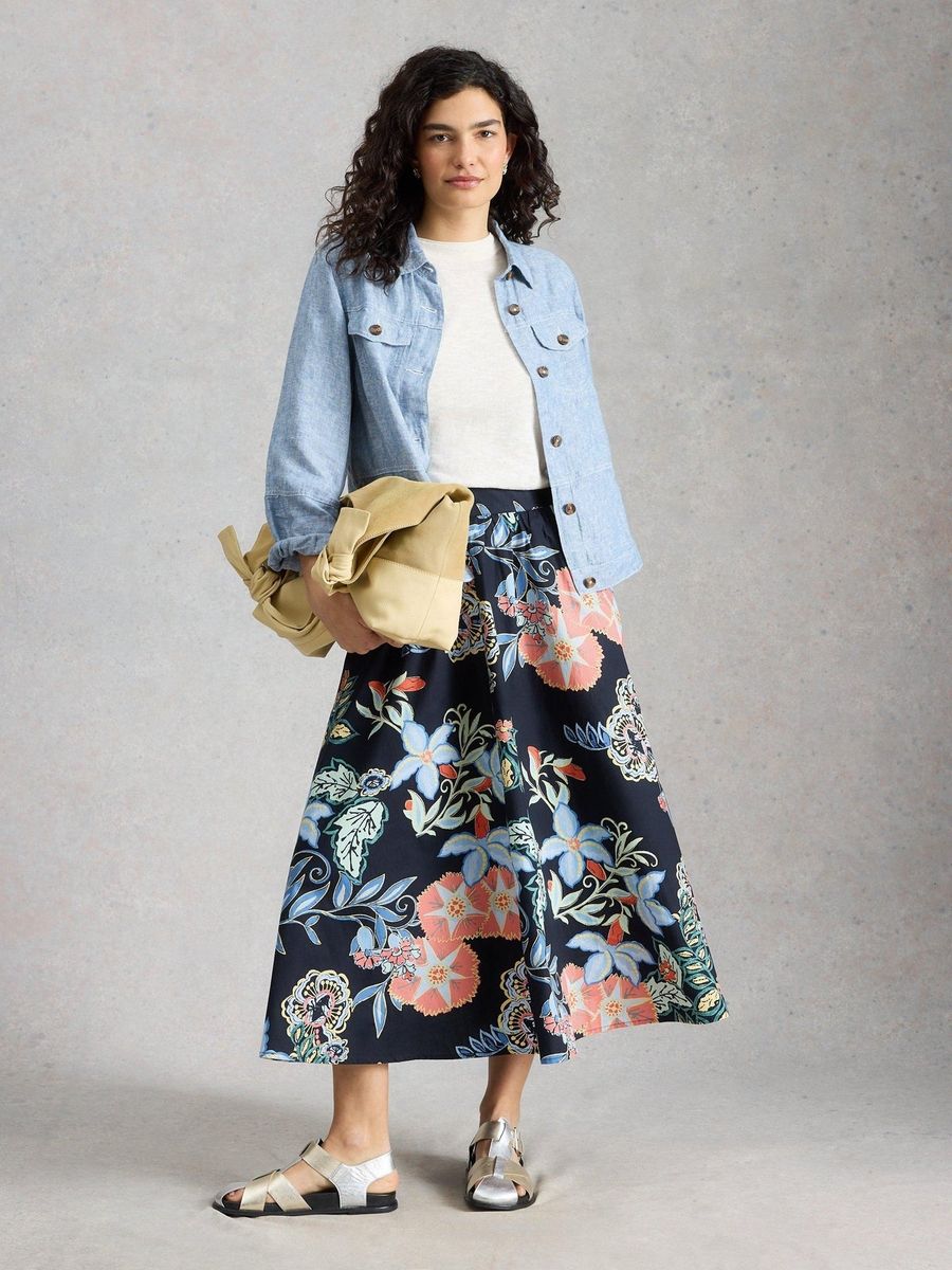 Schwungvoller Midi-Rock mit Blumenmuster