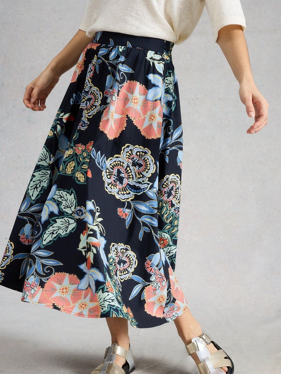 Schwungvoller Midi-Rock mit Blumenmuster