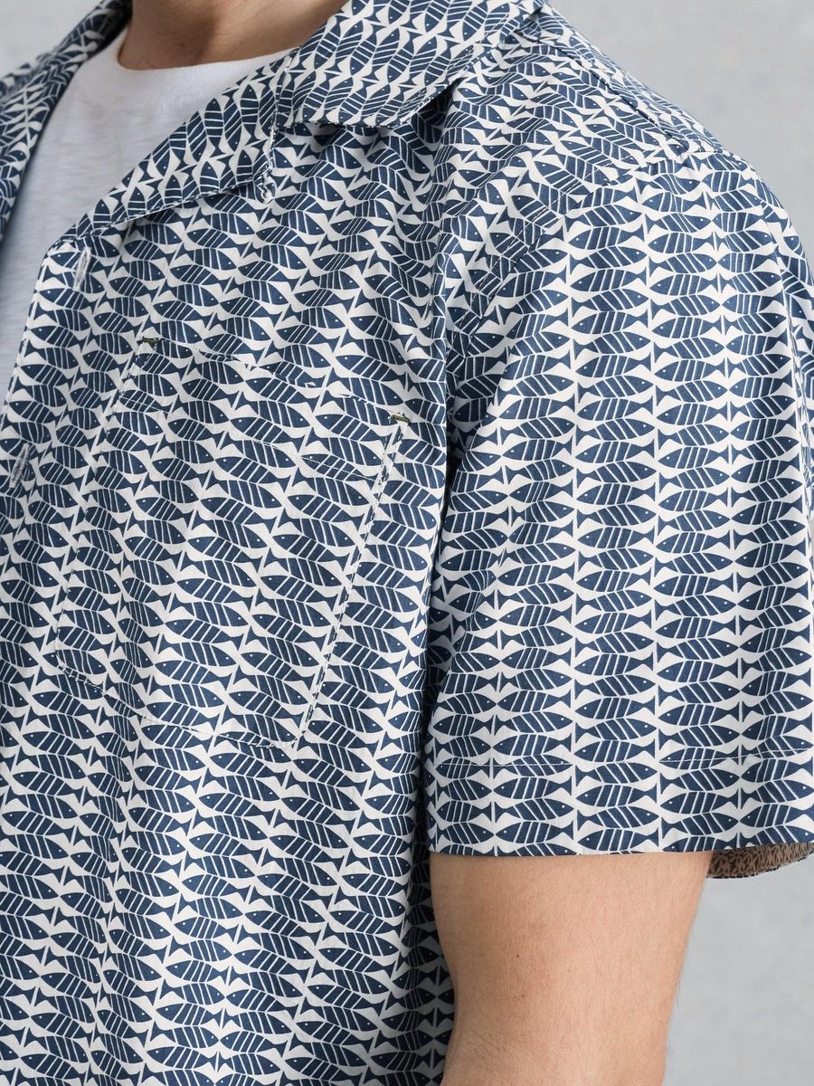 Bio-Baumwollhemd mit Fisch-Print