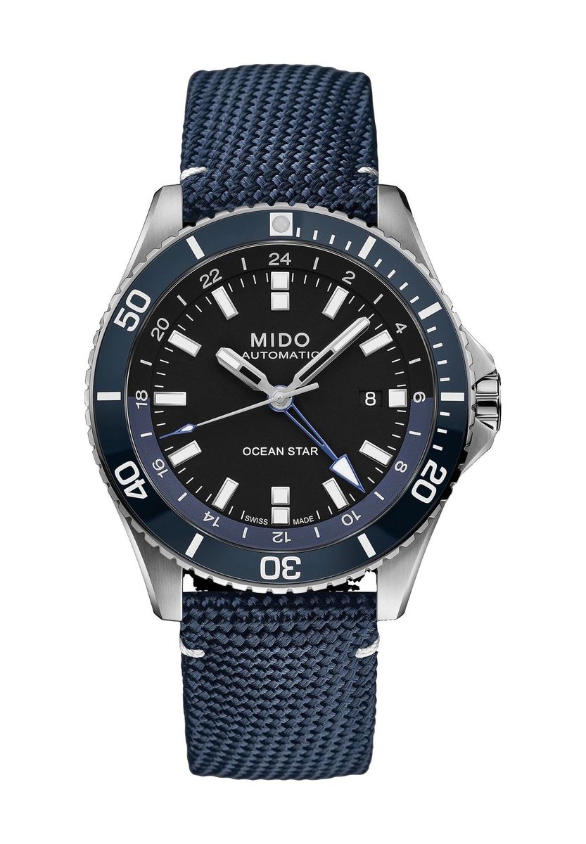 Sportliche silberne Taucheruhr mit blauem Armband