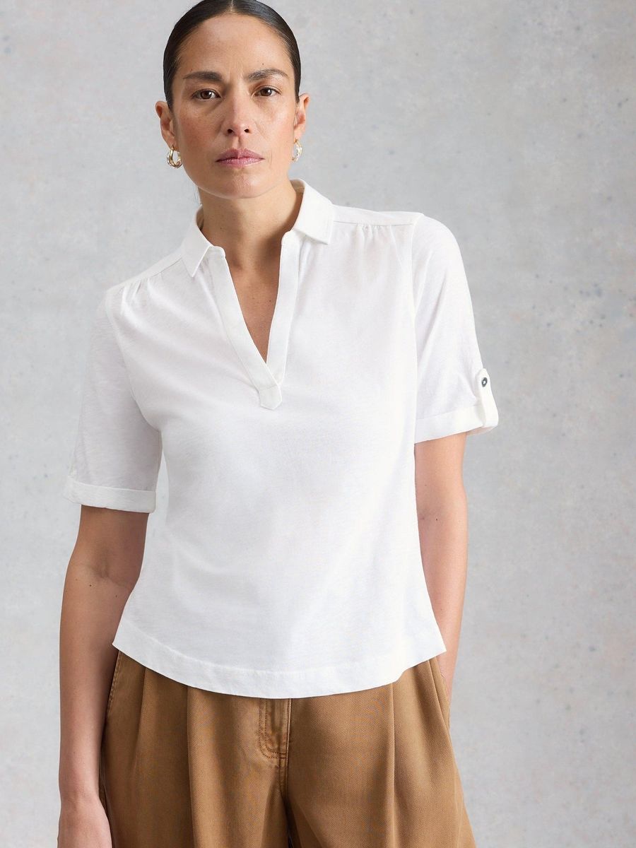 Allie Kurzarm-Jerseybluse mit Polokragen