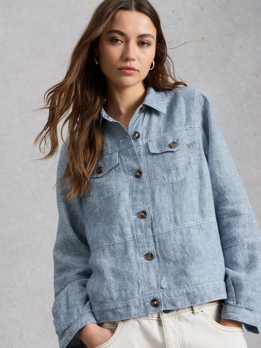 Leichte Utility-Jacke aus reinem Leinen
