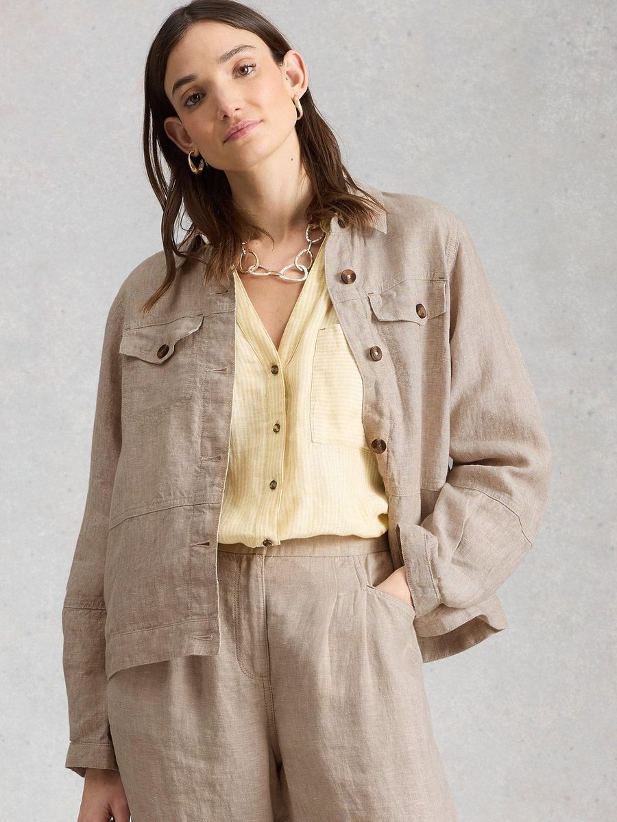 Leichte Utility-Jacke aus reinem Leinen