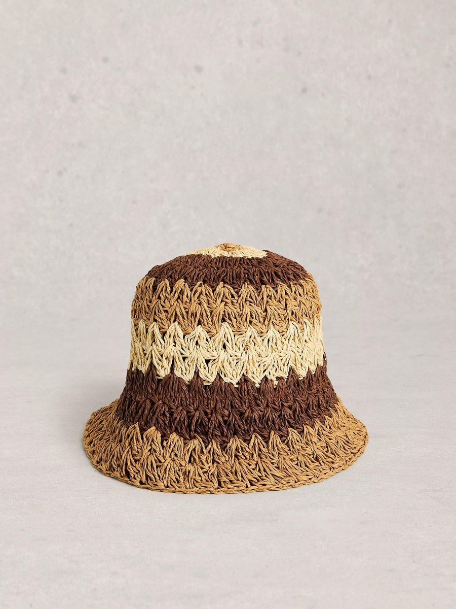 Gestreifter Bucket Hat aus Papierstroh