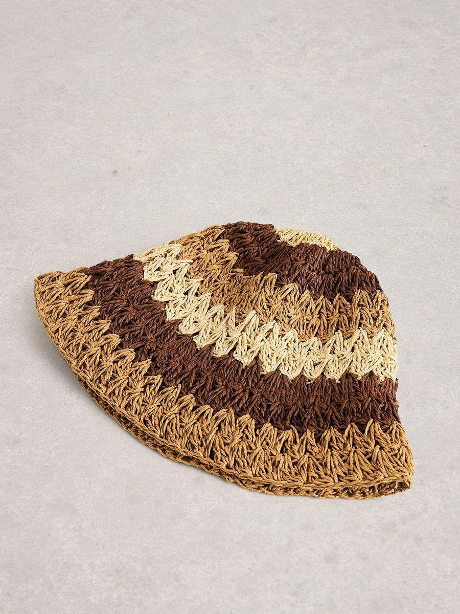 Gestreifter Bucket Hat aus Papierstroh