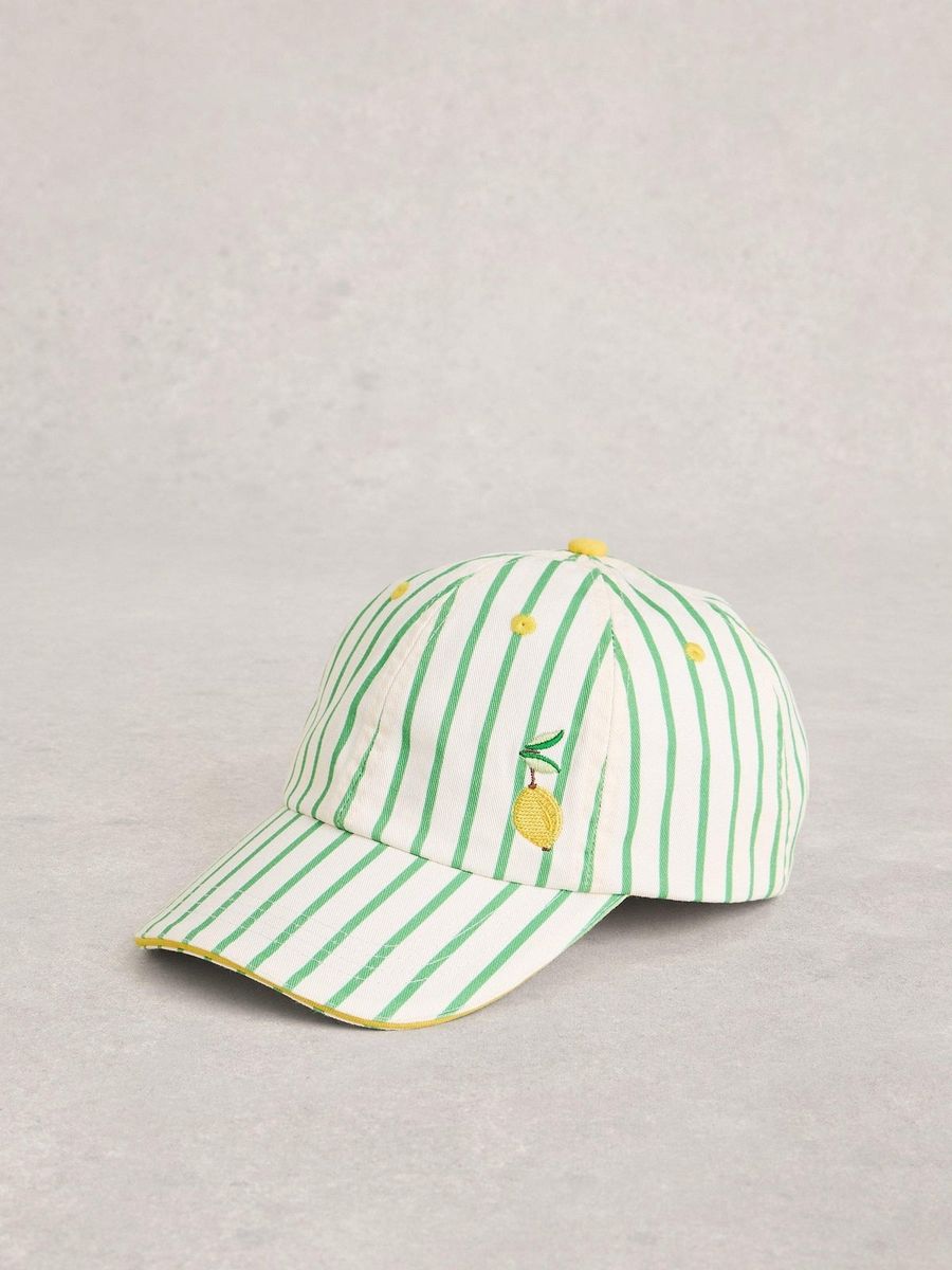 Gestreifte Baseballkappe mit Zitronenstickerei