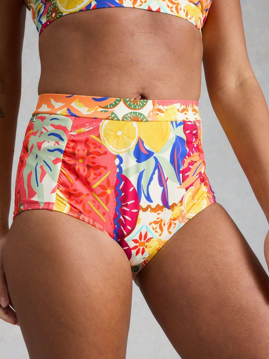 Farbenfrohe Bikinihose mit Früchteprint