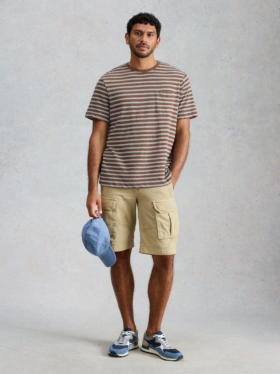 Gestreiftes Baumwoll-T-Shirt mit Tasche