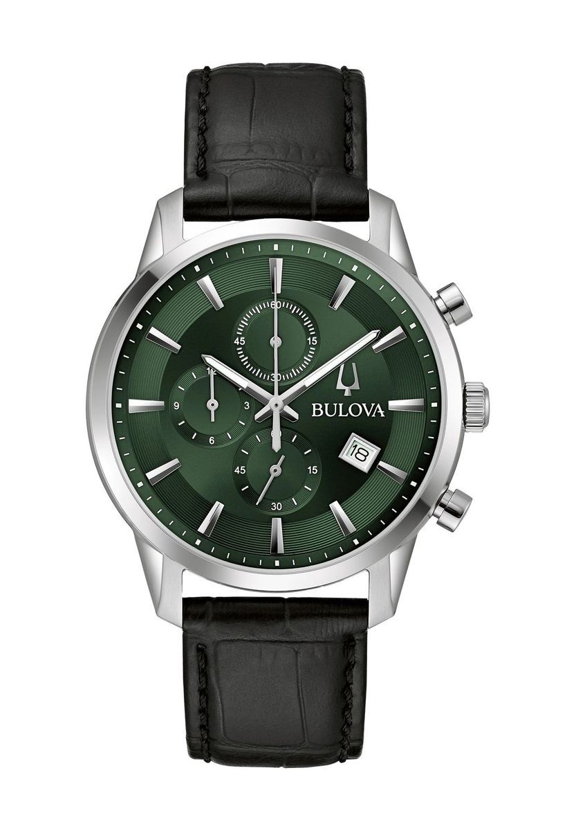 Herren Silberfarbene Grüne Chronograph Uhr