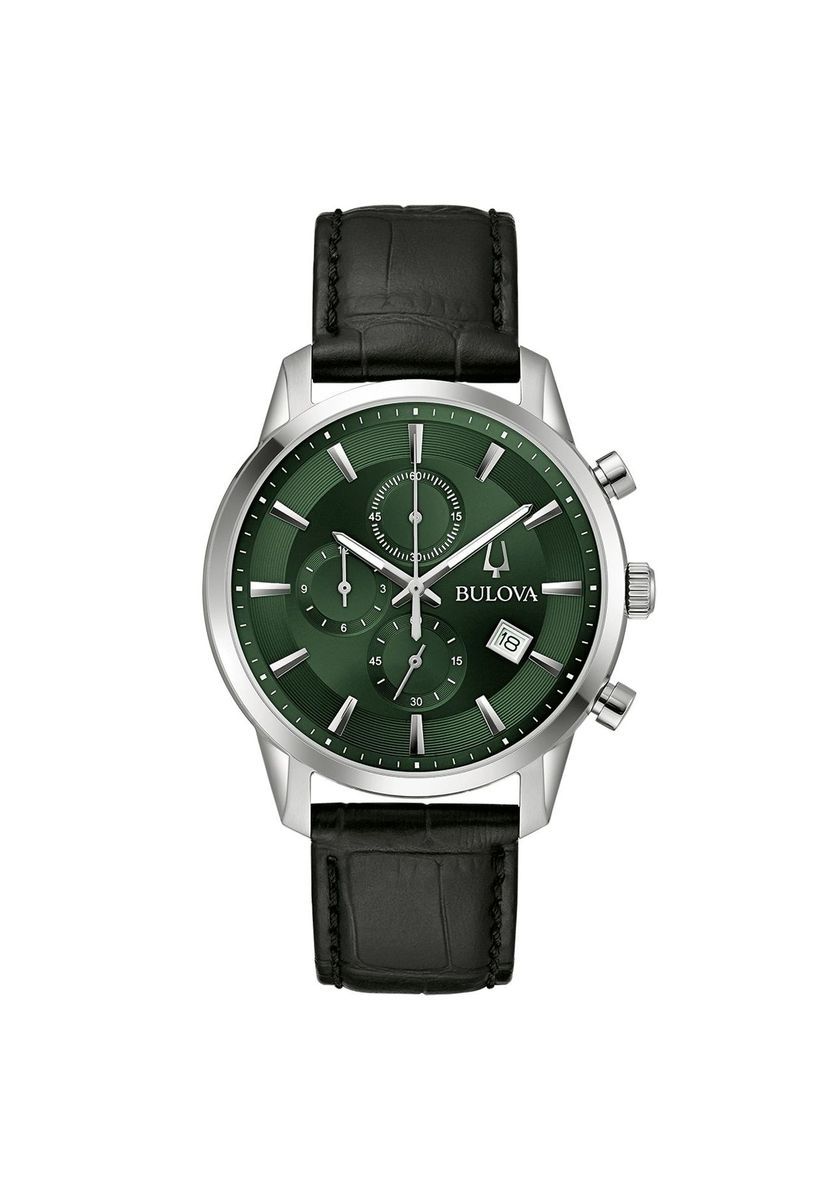 Herren Silberfarbene Grüne Chronograph Uhr