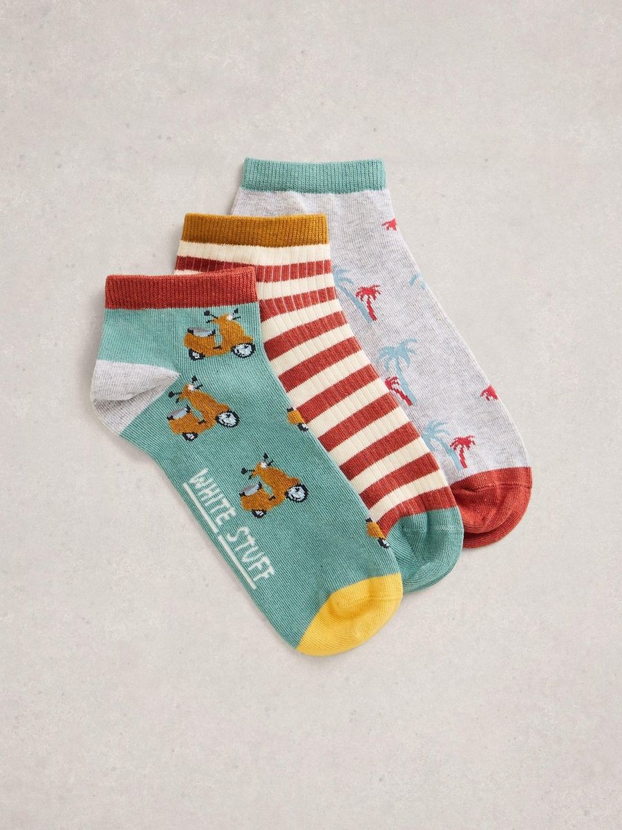 3er-Pack gemusterte Baumwoll-Sneakersocken