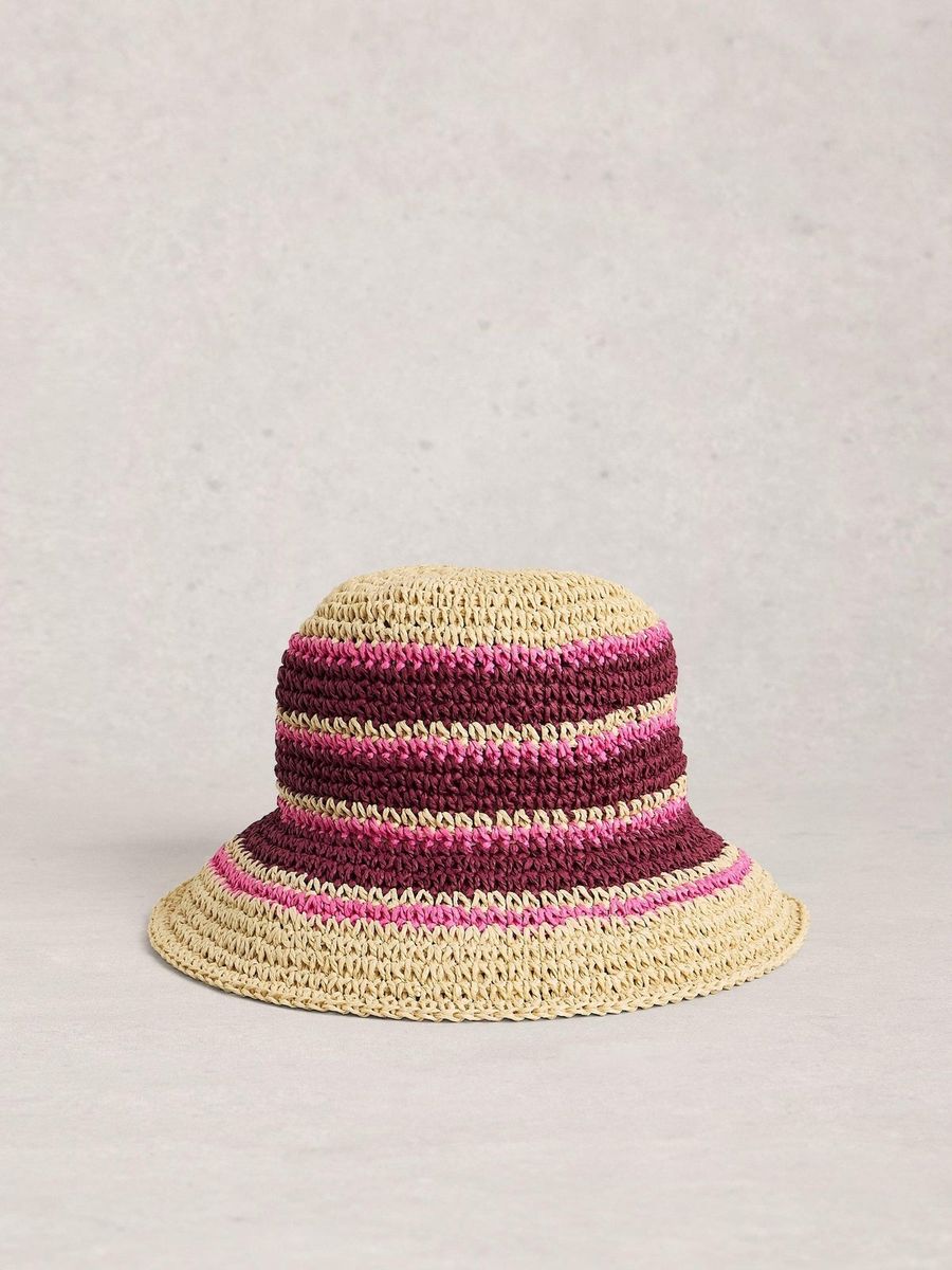 Gestreifter Häkel-Sonnenhut aus Raffia