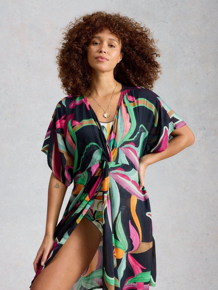Strandkimono mit tropischem Blattmuster