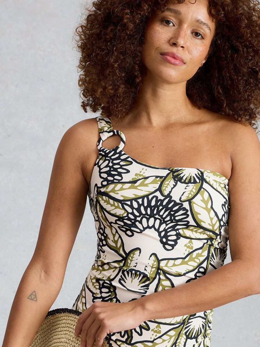 Asymmetrischer Ein-Schulter-Badeanzug mit Blumenprint