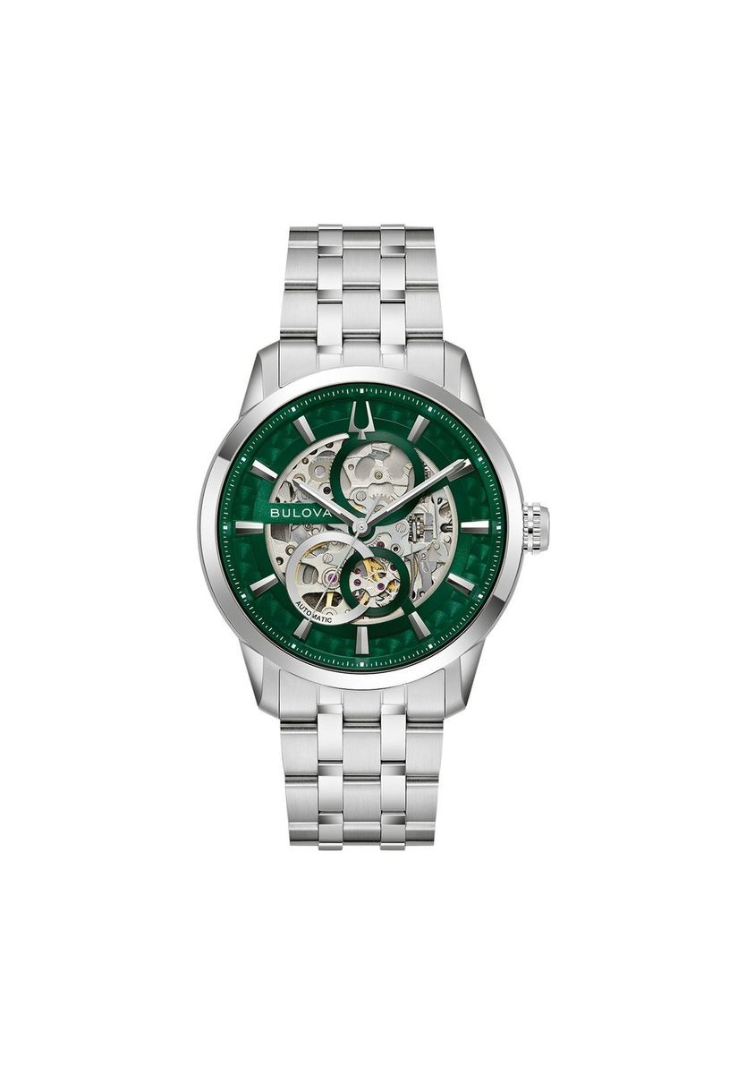 Automatische Skelett-Armbanduhr mit grünem Zifferblatt