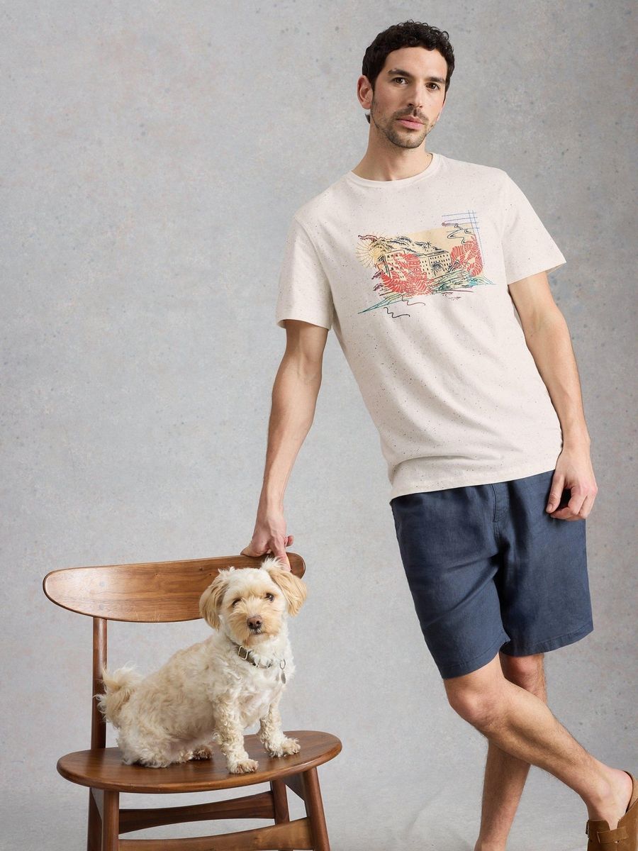 Baumwoll-T-Shirt mit Postkarten-Grafik
