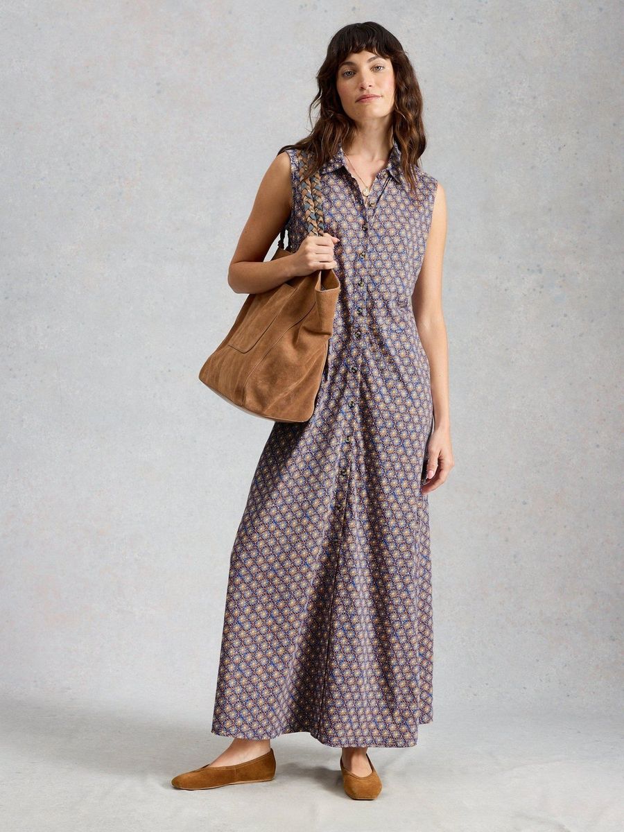 Ärmelloses Maxi-Kleid mit geometrischem Muster