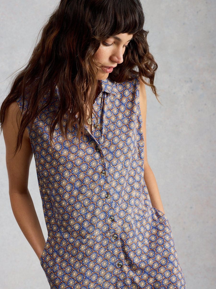 Ärmelloses Maxi-Kleid mit geometrischem Muster