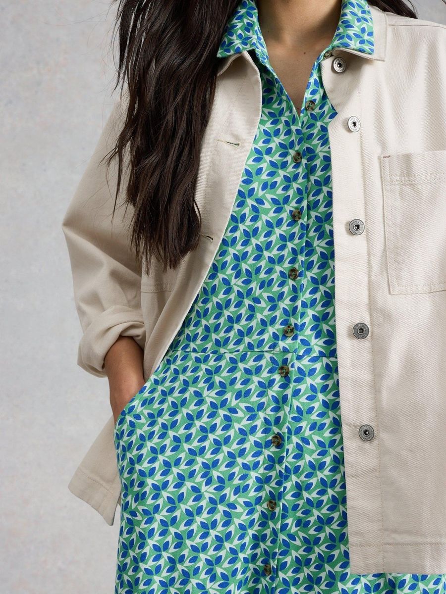 Hemdblusenkleid mit geometrischem Blattmuster