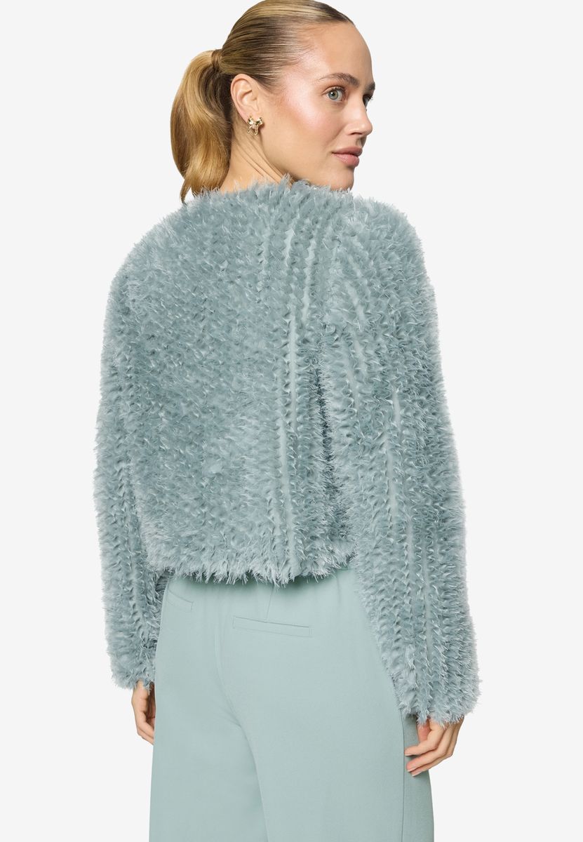 Strukturierte Shaggy Kurzjacke ohne Kragen