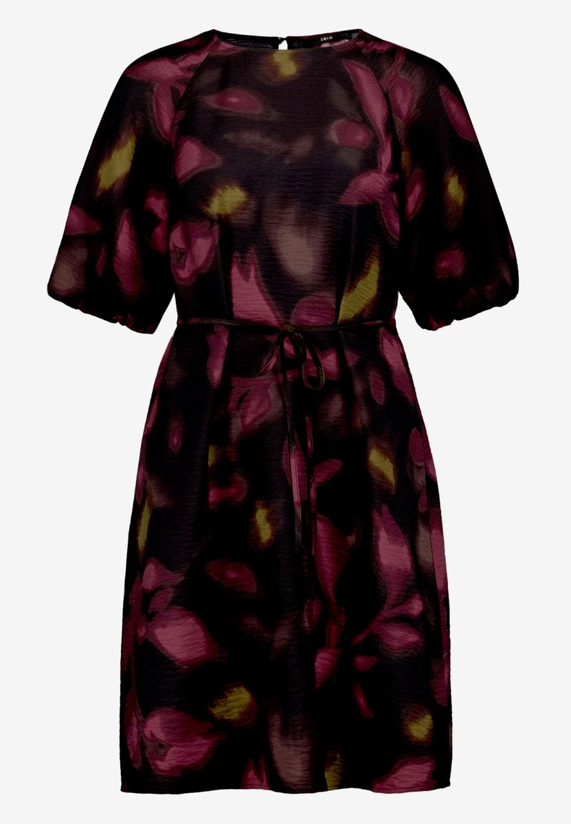 Verschwommenes Blumen-Minikleid mit Gürtel