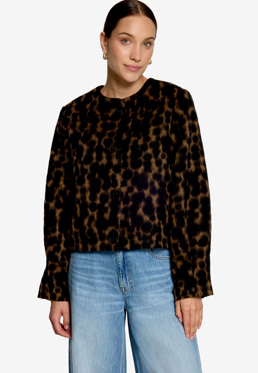 Flauschige Jacke mit Leopardenmuster