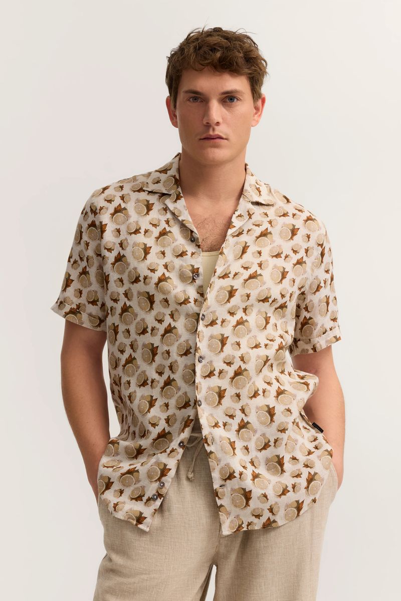Bedrucktes Leinenhemd im Resort-Stil