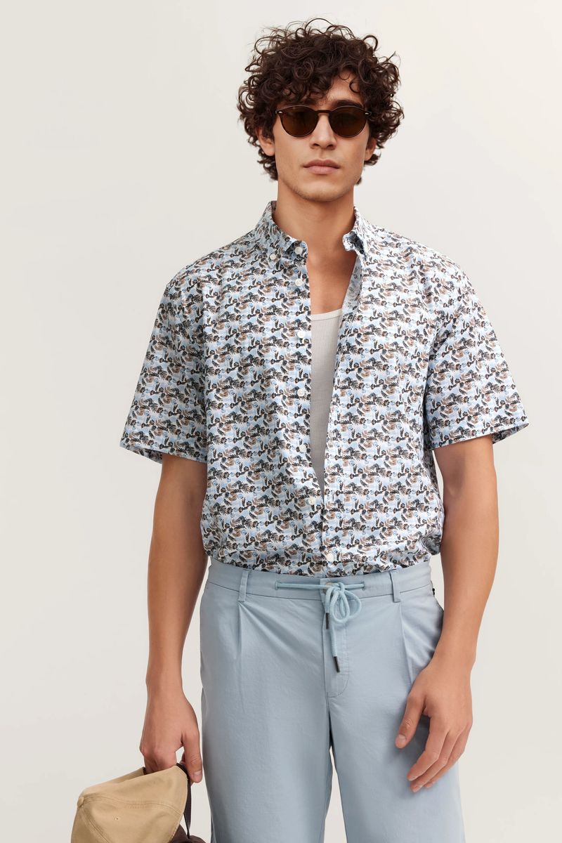 Bedrucktes Baumwollhemd mit Button-Down-Kragen
