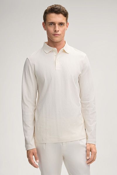 Strukturiertes Langarm-Poloshirt aus Baumwolle