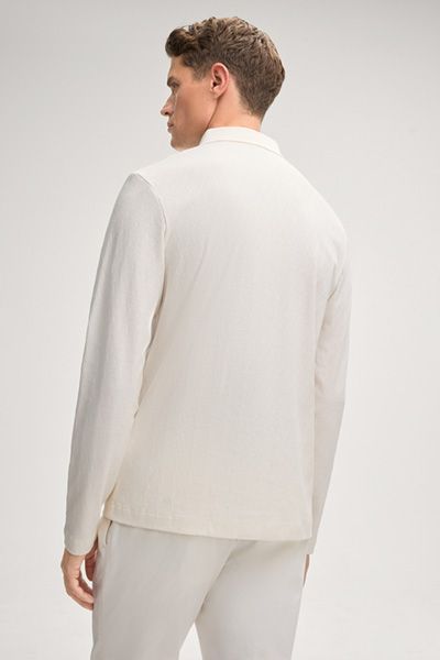 Strukturiertes Langarm-Poloshirt aus Baumwolle