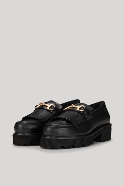 Leder-Loafer mit Fransen und Plateau