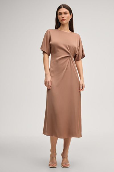 Elegantes Satin-Midikleid mit Knotendetail