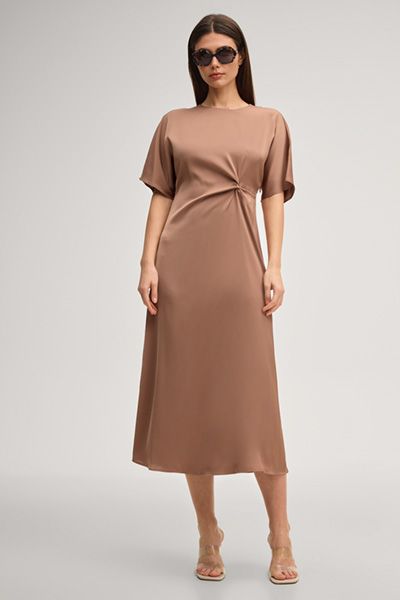 Elegantes Satin-Midikleid mit Knotendetail