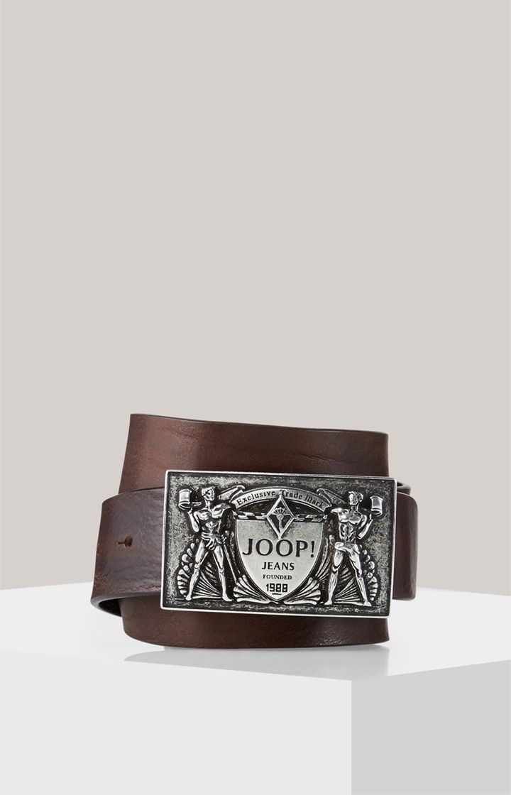 Genarbtes Leder mit Logo-Plakette