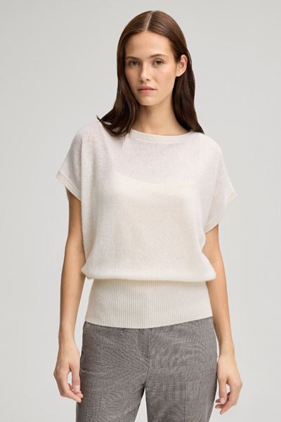 Kurzarm-Cashmere-Pullover mit Rippsaum